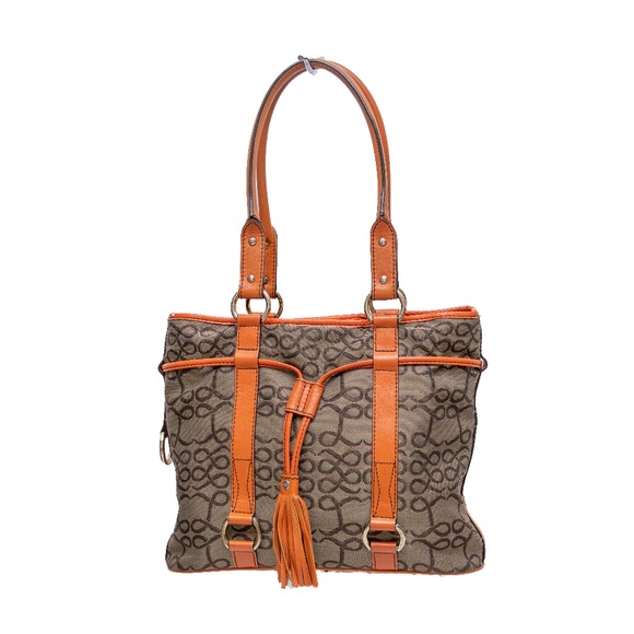 Lancel Paris Monogram Canvas & Leather Shoulder Tote Bag Brown Orange - Picture 1 of 12